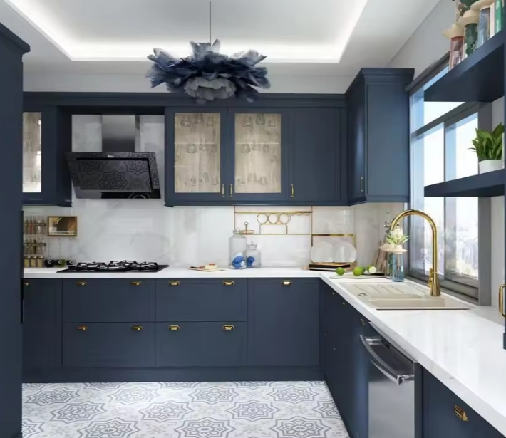 High Quality Modern Modular Solid Wood Cabinets High End Kitchen Cabinets with Backsplash for Home Pantry