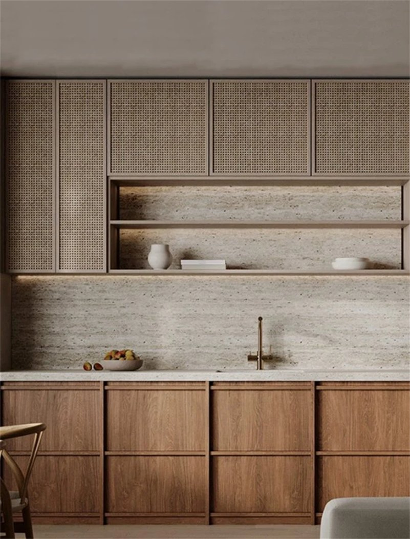 Cbmmart Antique Style Millwork Pantry Rattan Decorative Door Kitchen Cabinets with Countertop