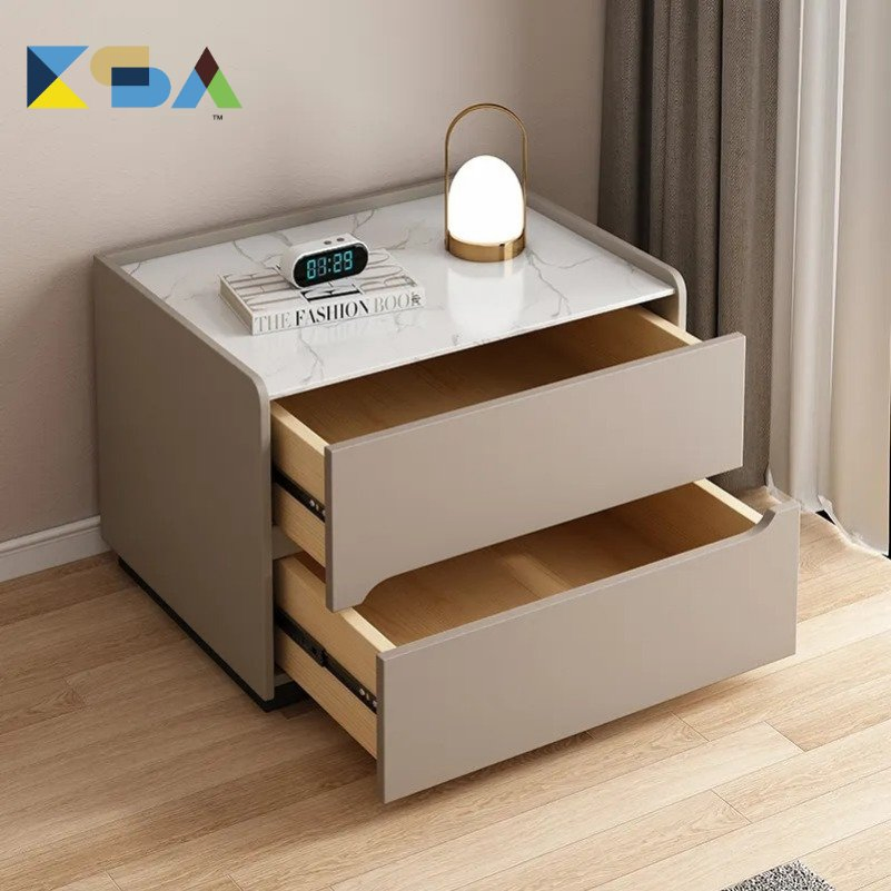 Factory Luxury Modern Nightstand Bedside Table Rock Slab Bedside Table with Golden Feet Nightstand for Bedroom