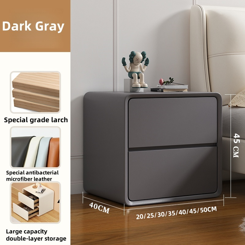 Nordic Luxury Smart Bedside Table Wood White Black Dark Brown Beige Gray Cream Style Nightstand