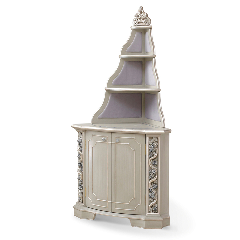 Luxurious Hand Made Carved Wood Vitrine Wooden Display Cabinet Classical Antique Corner Wine Cabinet Bookcase