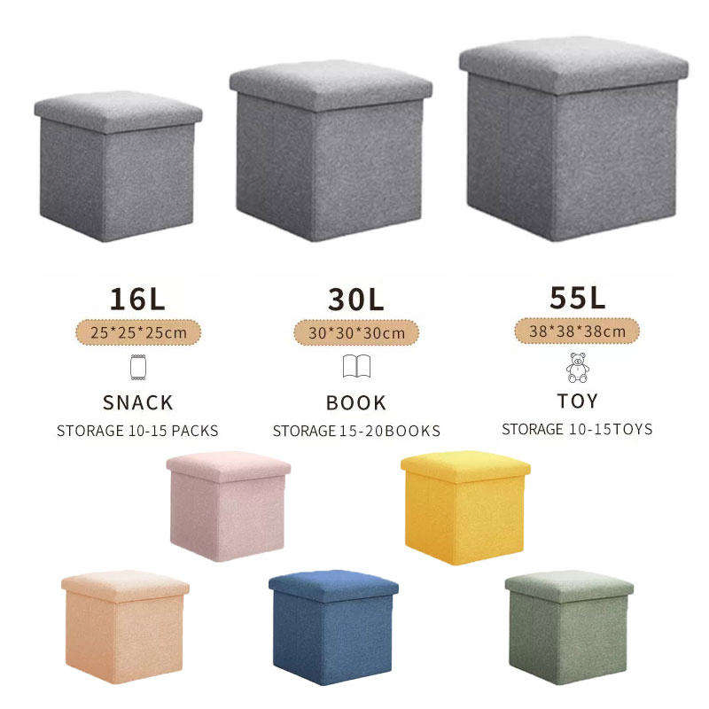 Fabric Linen Leather Collapsible Toy Footrest Foldable Storage Box Stools Ottoman Bench
