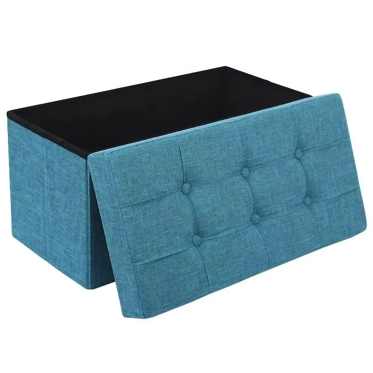 Blue Velvet Fabric Foldable Storage Bench