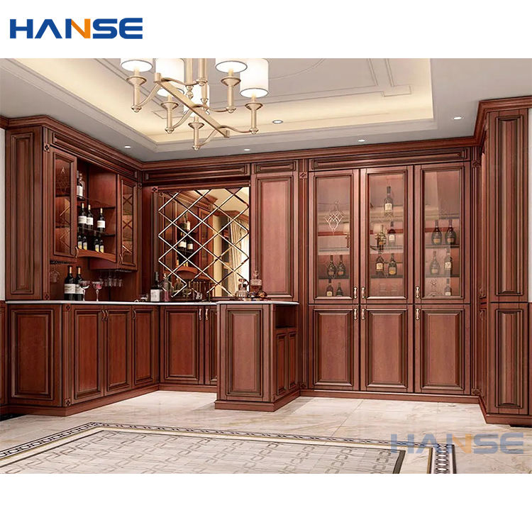 Foshan Factory Custom Solid Wooden Corner Wine Cabinets Furniture Luxury Antique Red Wine Wood Display Cabinet