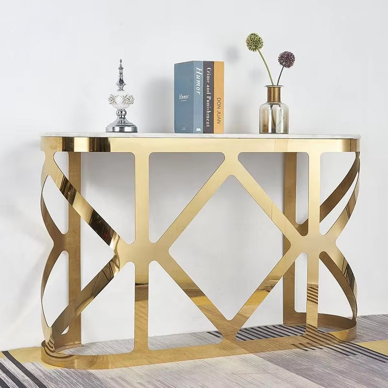 2024 Italian Luxury Modern Nordic High End Hall Home Decor Narrow Entry Gold Metal Base White Marble Console Table for Hallway