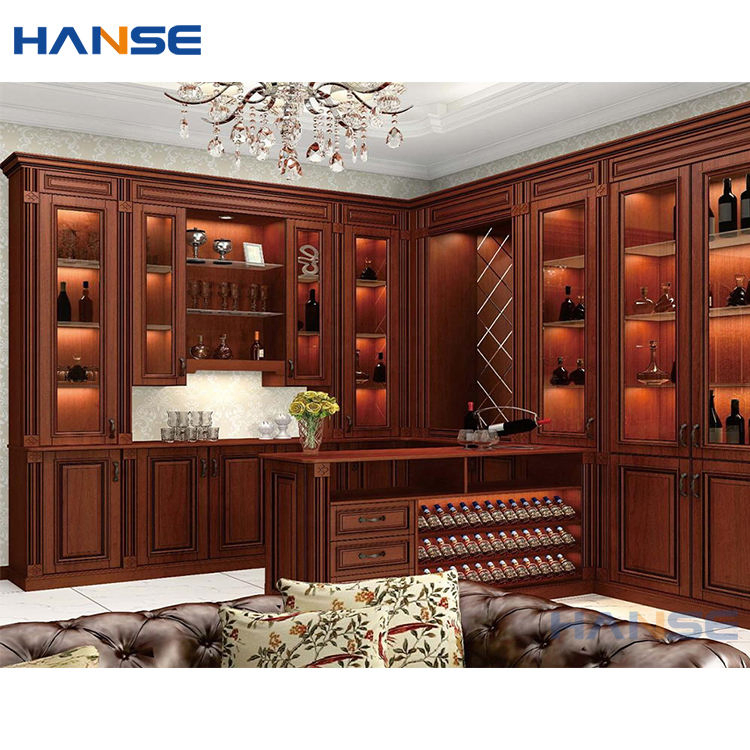 Foshan Factory Custom Solid Wooden Corner Wine Cabinets Furniture Luxury Antique Red Wine Wood Display Cabinet