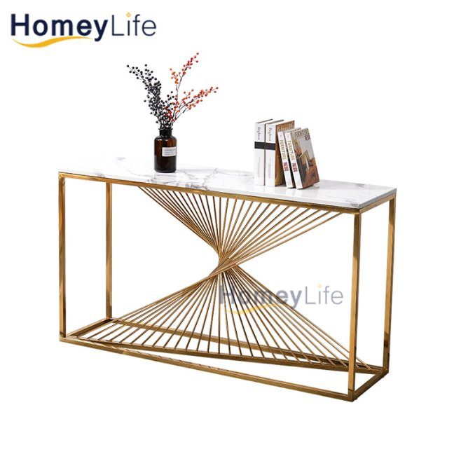 Custom Furniture Metal Base Sintered Stone Top Narrow Entryway Table High End Console Tables