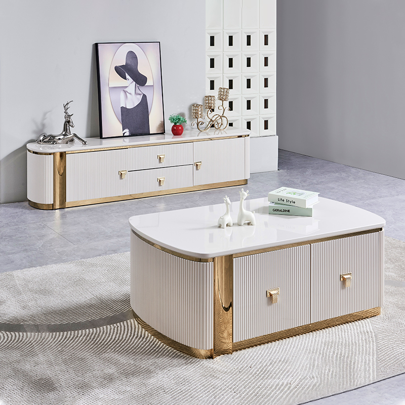 Modern Luxury Wooden TV Stand and Coffee Table Set Furniture Large Storage Home White Center Wood Living Room Coffee Table