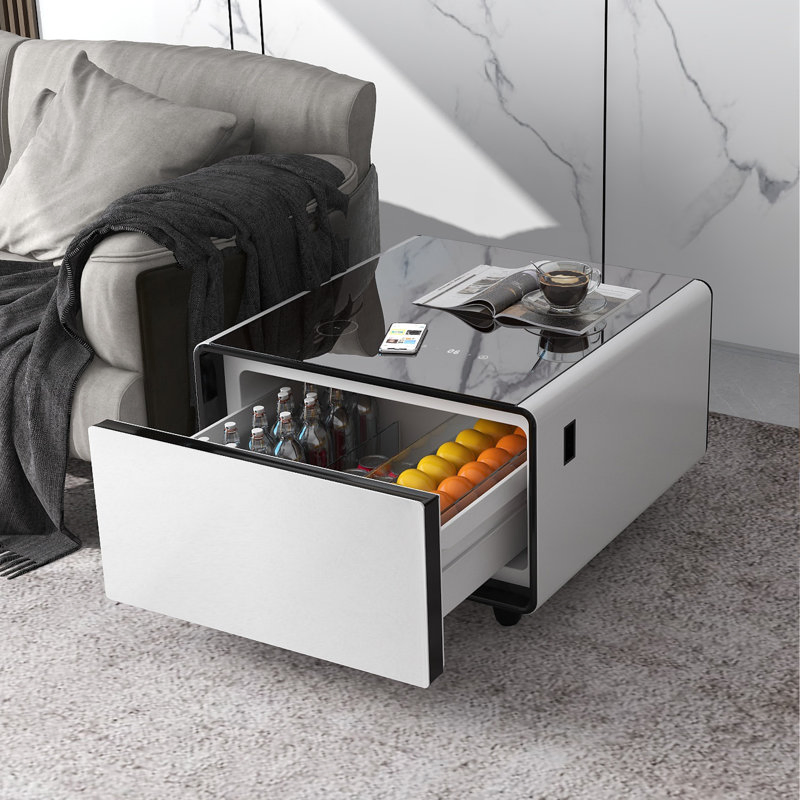 Tb65 Smart Coffee Table with Wireless Charging Drawer Cosmetic Storage Cooler Refrigerator