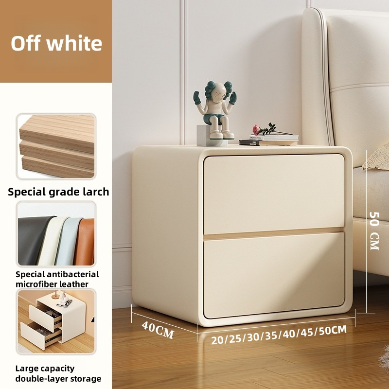 Nordic Luxury Smart Bedside Table Wood White Black Dark Brown Beige Gray Cream Style Nightstand