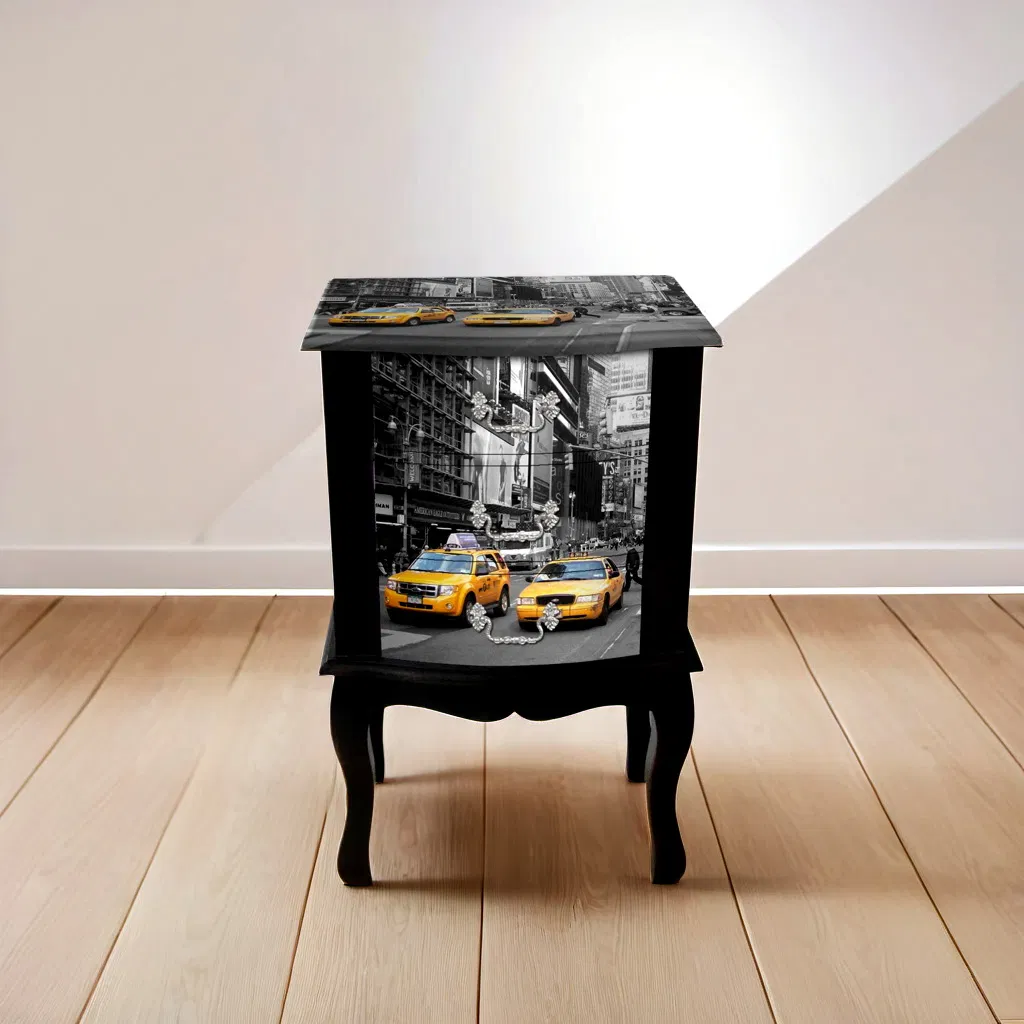 Bedside Table Sofa Side Table with Storage Cabinet &amp; Drawer, Wooden Bedside Table End Nightstand for Bedroom,