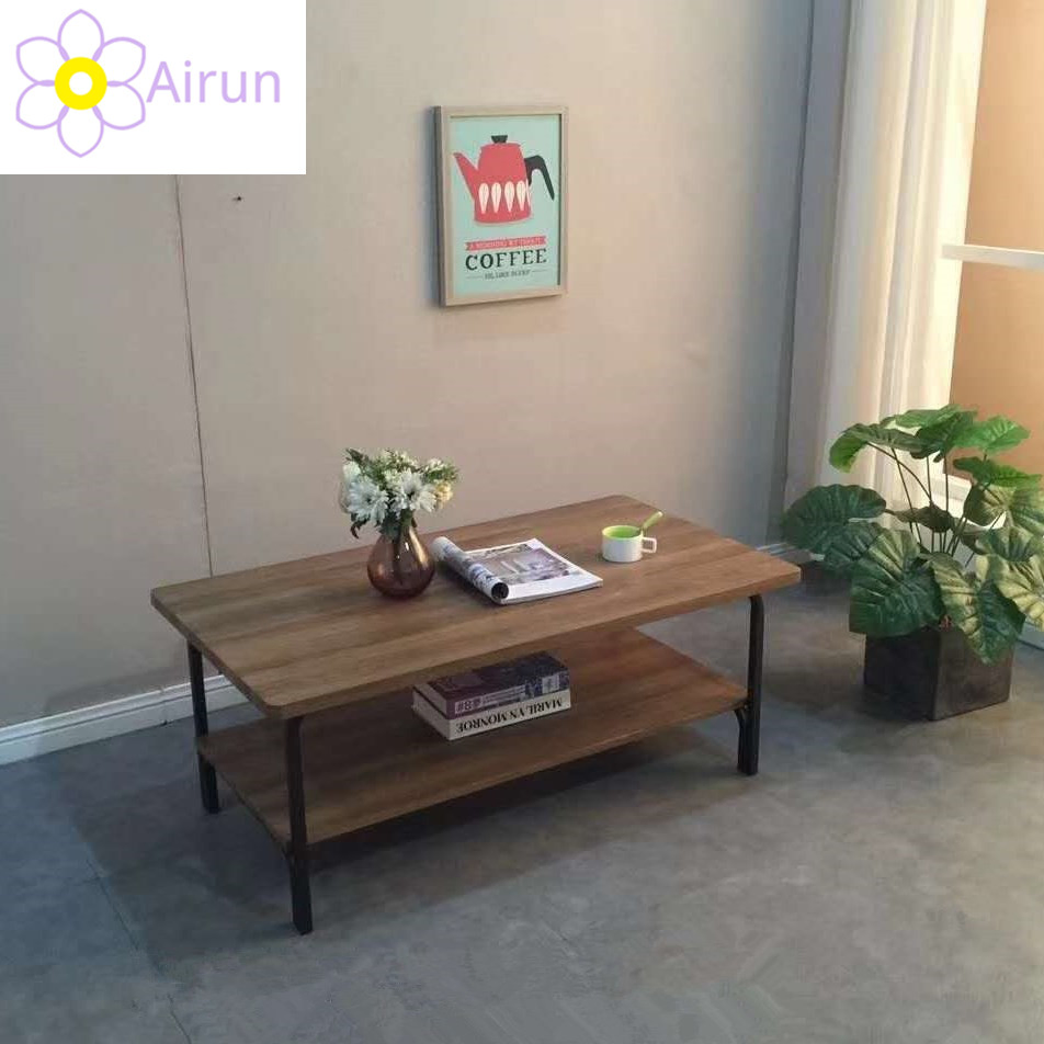 Simple Design Industrial Wooden Top Metal Frame Coffee Table with Storage Shelf for Living Room