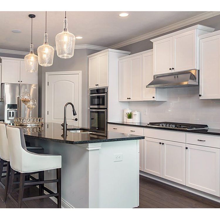 Custom Kitchen Furniture Modern Style White Island Shaker Plywood Pantry Storage Wood Modern Kitchen Cabinet