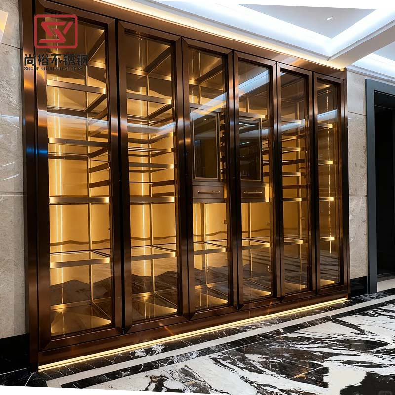 Restaurant Wine Display Rack Storage Cabinet Luxury Stainless Steel Wine Cellar Cabinet