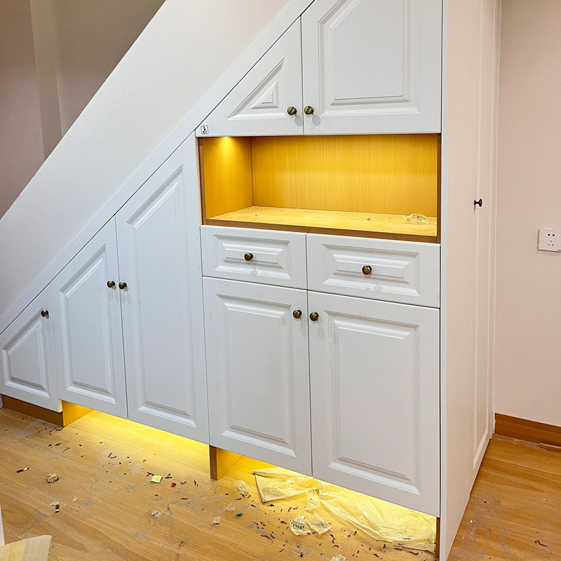 Metal /Aluminum Walnut Cabinet Bar Dining Sideboard Wooden Furniture Multi-Functional Basement Stair Shelf Corner Cabinet Display