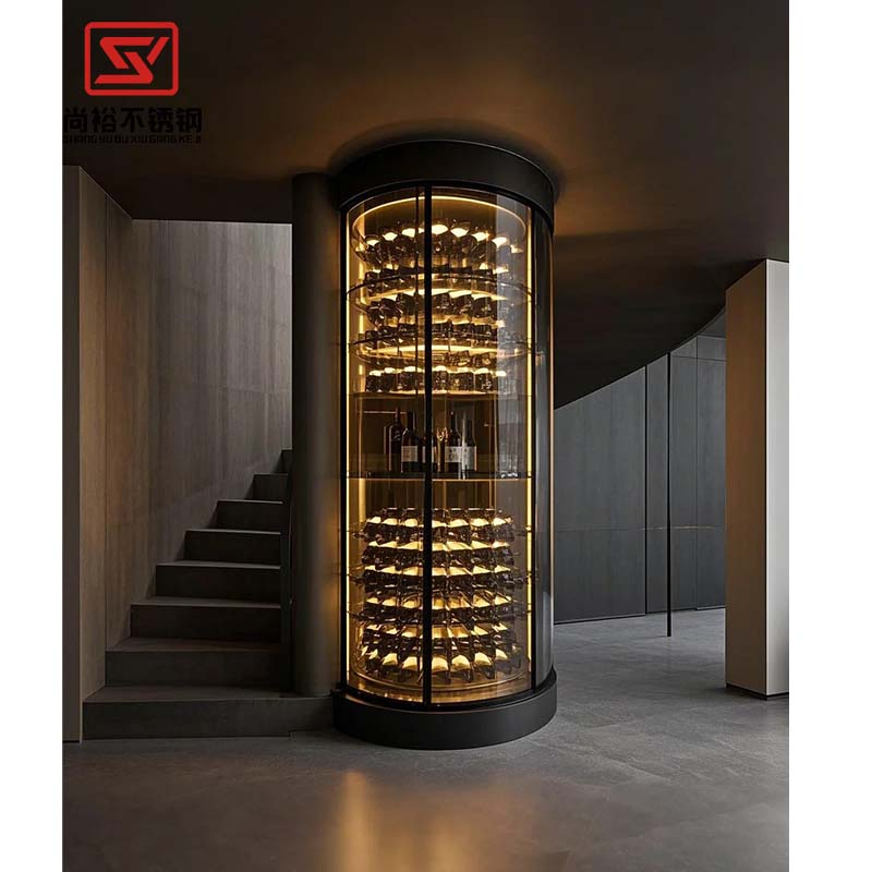 Restaurant Wine Display Rack Storage Cabinet Luxury Stainless Steel Wine Cellar Cabinet