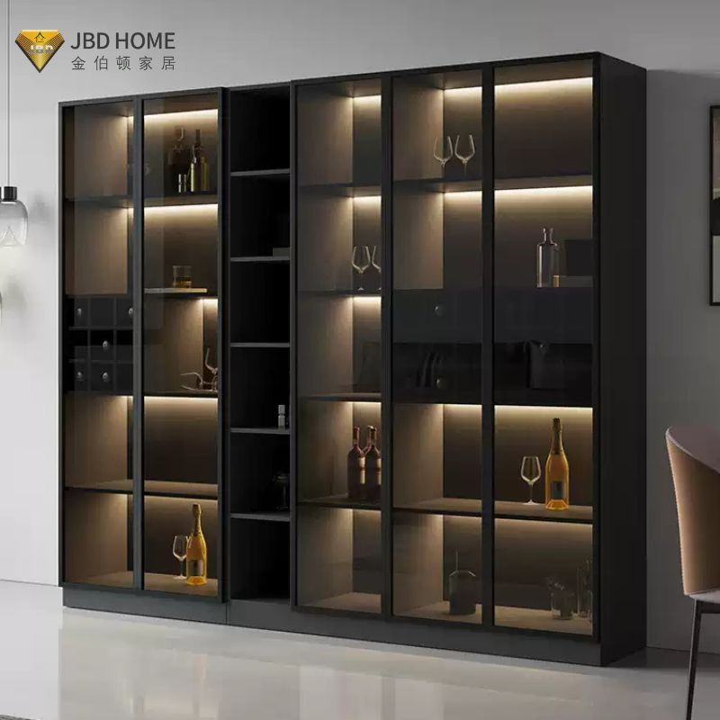 Wooden Grain Aluminium Furniture Bar Whisky Wine Drinks Shelf Corner Liquor Display Cabinets