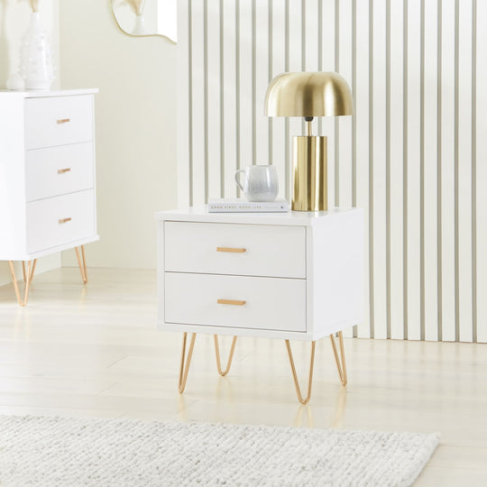 Modern Black White Wooden 2 Drawer Nightstands, Contemporary Storage Bedside Table, Industrial Cabinet Lamp Table