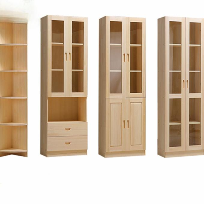 Floor to Ceiling Large Capacity Wooden Wall Unit Library Bookshelf Glass Office File Cabinet