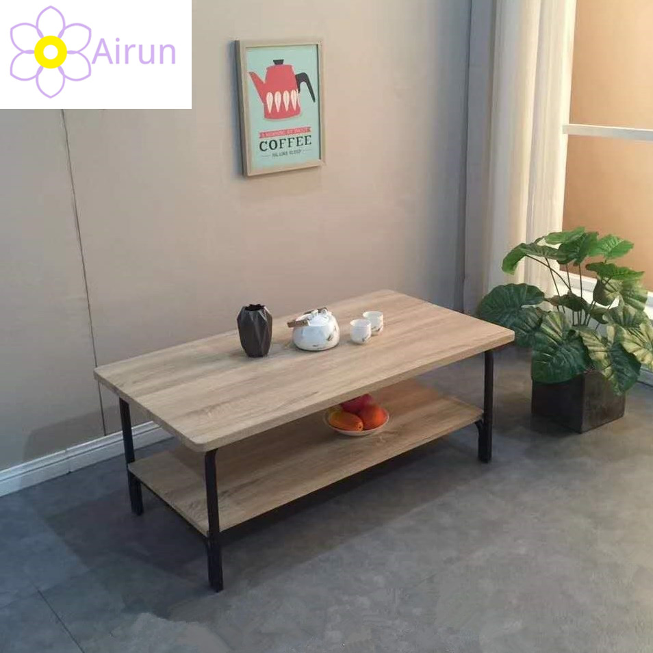 Simple Design Industrial Wooden Top Metal Frame Coffee Table with Storage Shelf for Living Room