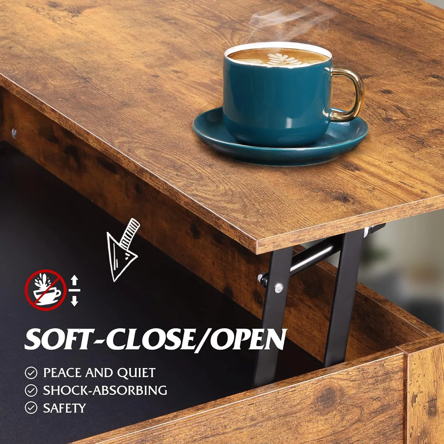 Lift Coffee Table Storage Concealed Compartments Metal Frame