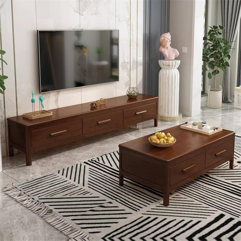 Solid Wood TV Cabinet, Coffee Table and Storage Cabinet Combination