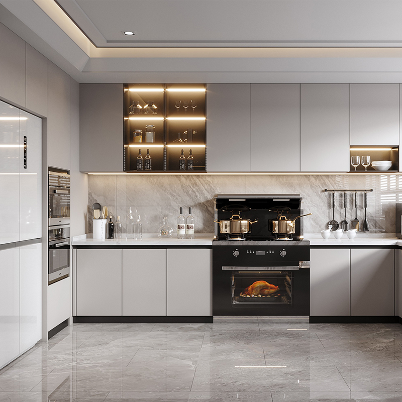 Custom White Modern Designs Full Melamine Furniture Ready to Assemble Pantry Cupboards Organizer Kitchen Cabinet Set