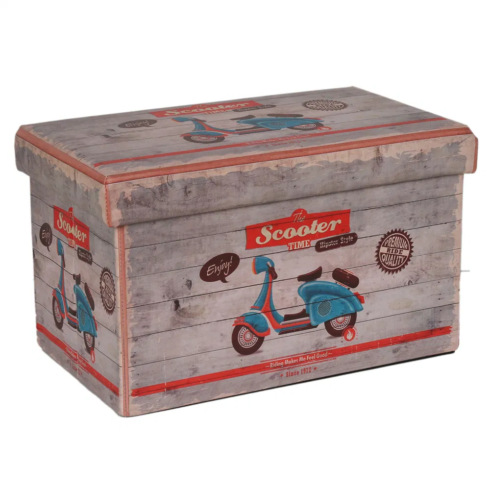 Vintage Scooter Storage Bench -Decorative Retro Wooden-Look Bench with Lid, Large Capacity Organizer for Blankets, Toys, Books - Multi-Functional Ottoman