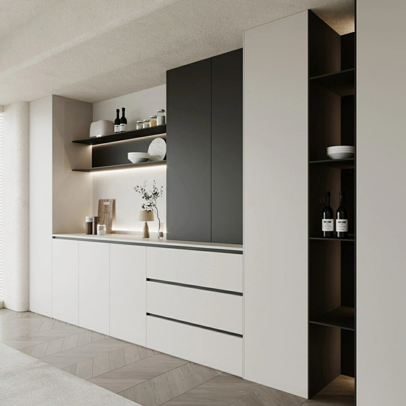 Modern Home Living Room Furniture Corner Wine Storage Sideboard Cabinet Commercial Bar Furniture Black Luxury 2 Glass Door Back Bar Counter Display Cabinet