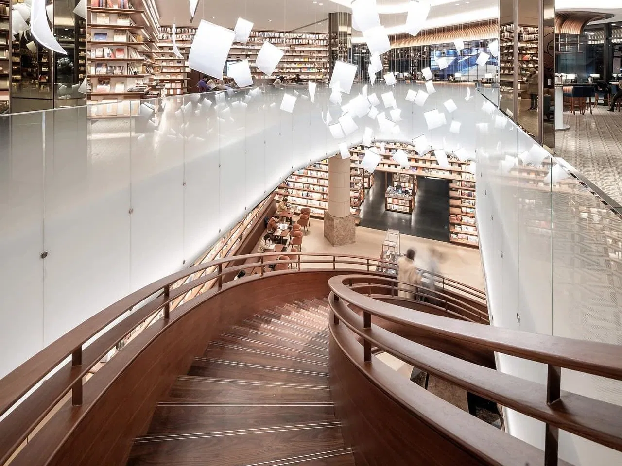 Elegant Custom Library Wooden Display LED Lighting Bookshelves Cabinets for Bookstore Interior Layout Design