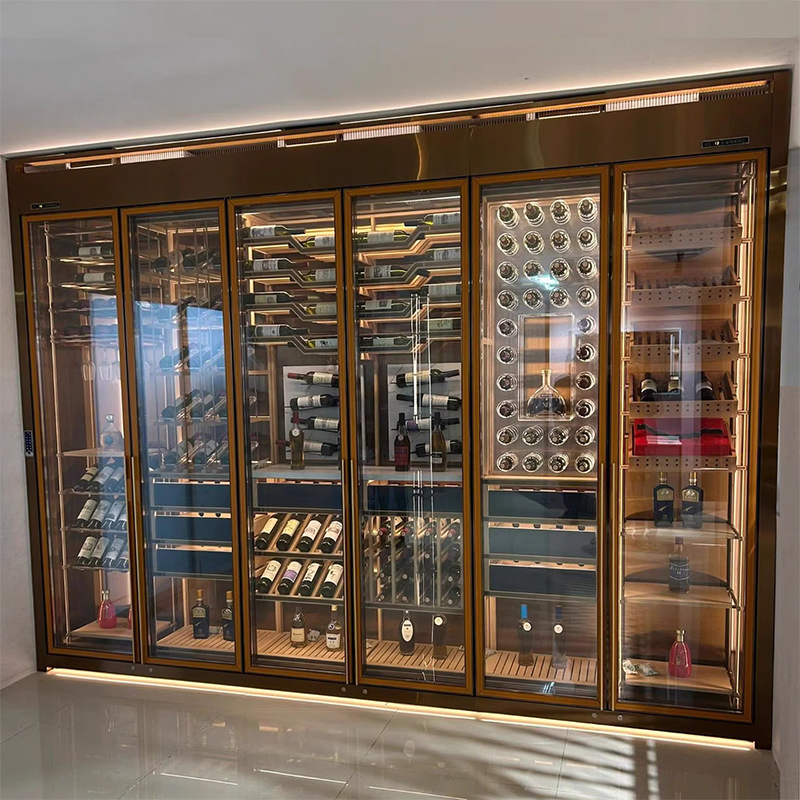 Custom Gold Stainless Steel Wine Cabinet Bar Wine Rack with Glass Door