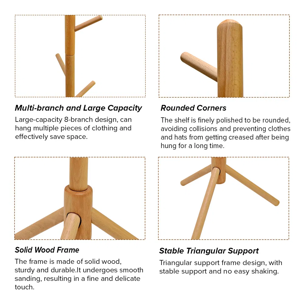 Custom Hotel Home Multi Function Wooden Corner Coat Rack Shelf for Entryway