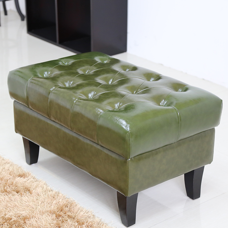 Yellow Leather Custom Wholesale Button Tufted Footrest Stool Lounge Area Custom Storage Ottoman Bench