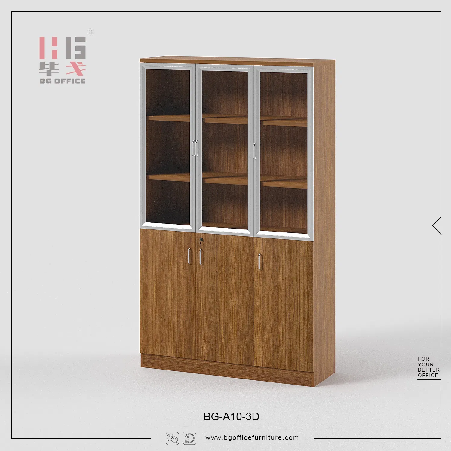 Modern Furniture Library Bookcase 3 Doors Filing Cabinet Wooden Office Bookshelf