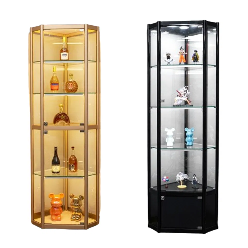 Factory Customization Corner Cabinet in Black/Gold/Silver with Lock/Light and Detachable Layer Board Made of Wood/Metal/Glass/Acrylic/MDF for Garage Kit Display