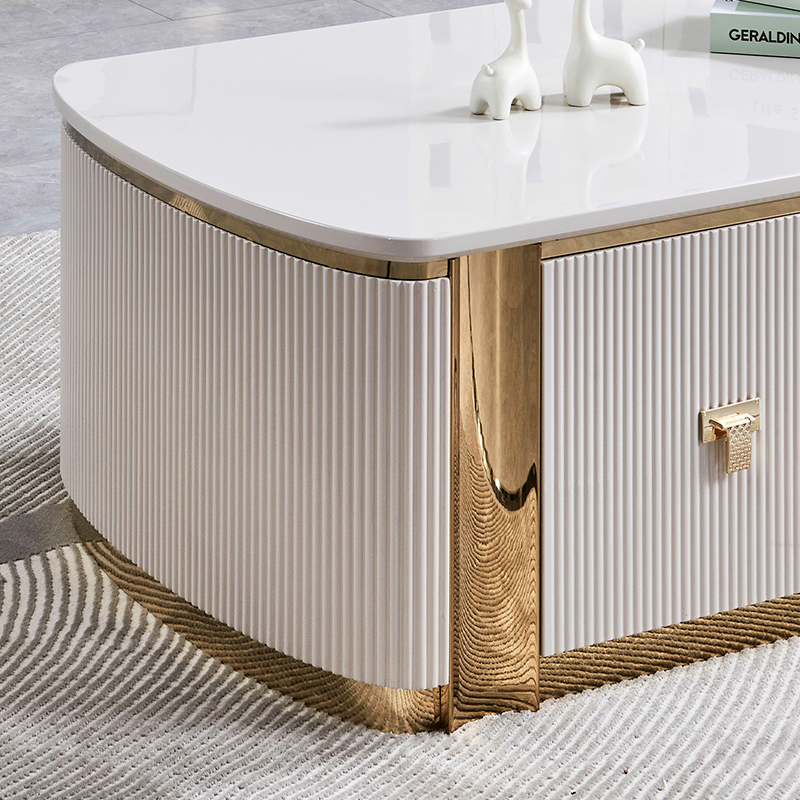 Modern Luxury Wooden TV Stand and Coffee Table Set Furniture Large Storage Home White Center Wood Living Room Coffee Table