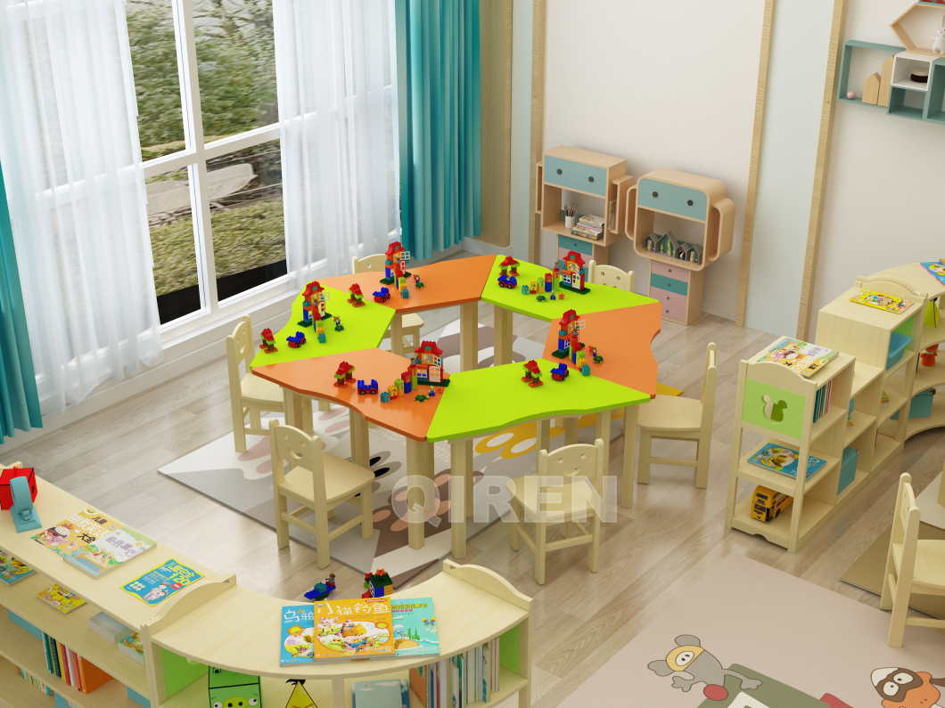 School Library Furniture Wooden Plywood Oak Toy Book Shelf Movable Storable Folding Cabinet with Wheels