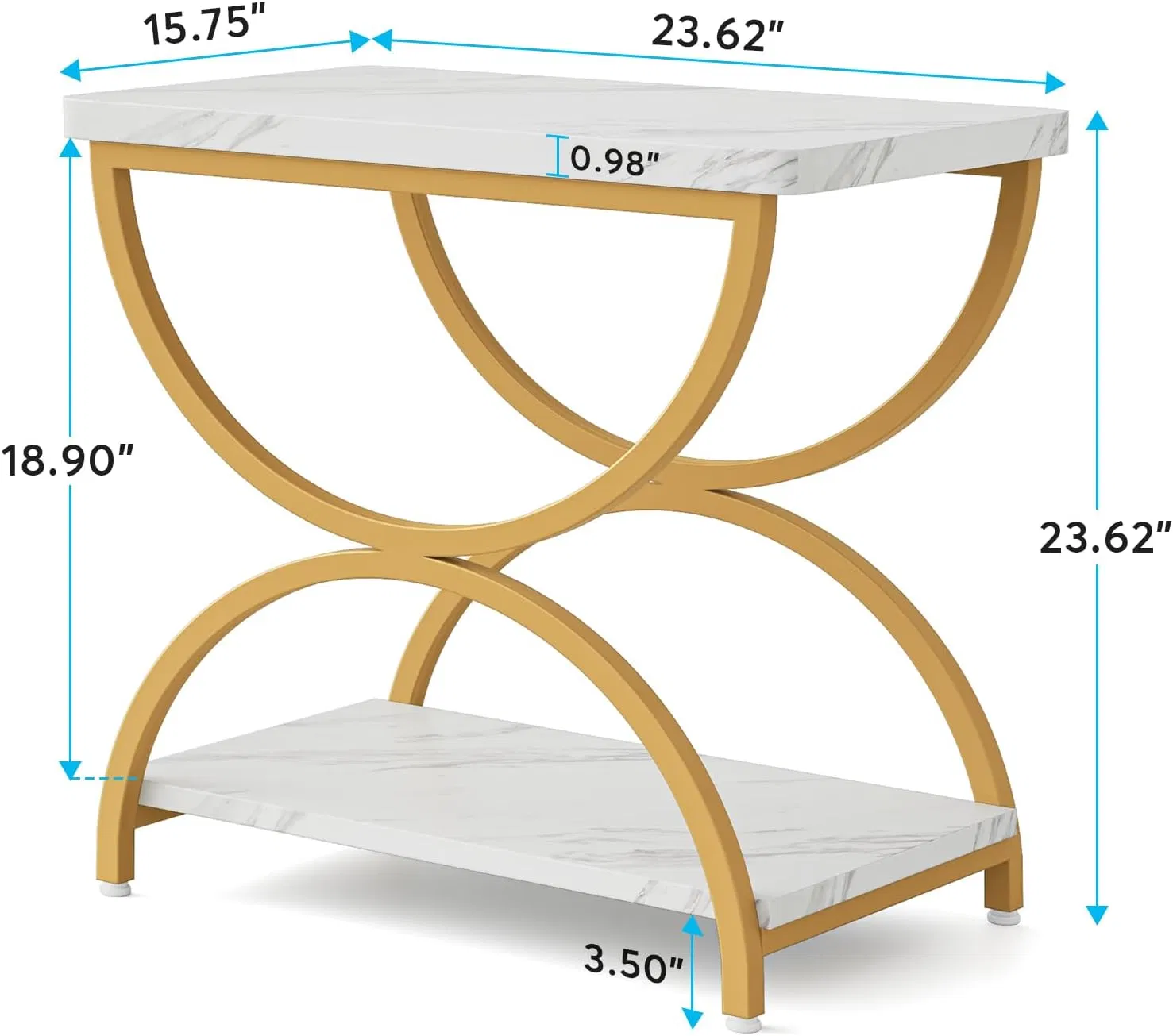 Faux Marble Chairside Tables Living Room 2-Tier Nightstand Bedside Table for Bedroom