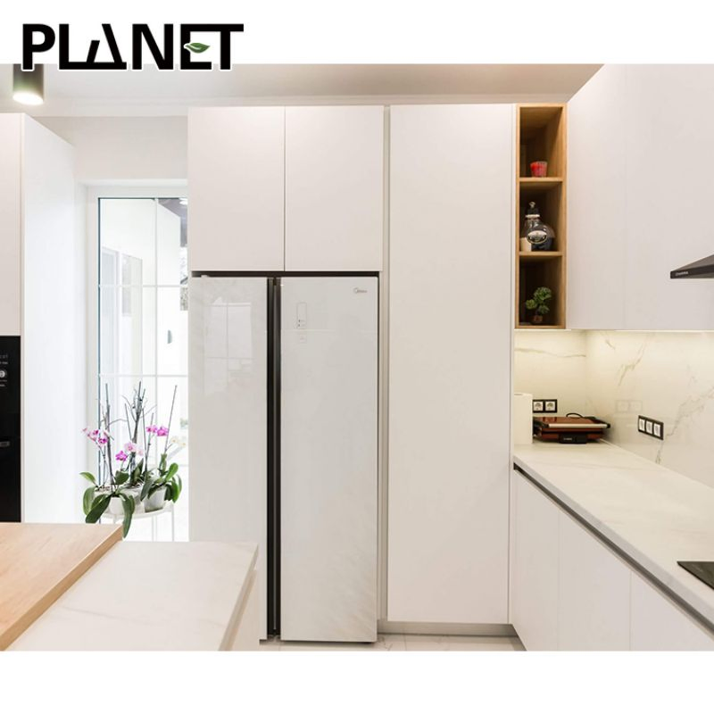 High End House Pantry Cupboard Furniture Set Design Modern Luxury White PVC Foam Board MDF Wood Modular Kitchen Cabinet