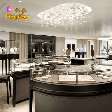 High End Jewellery Shop Design Luxury Glass Jewelry Corner Display Cabinet