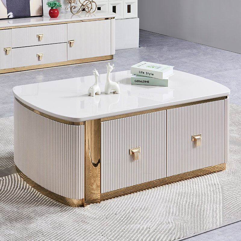 Modern Luxury Wooden TV Stand and Coffee Table Set Furniture Large Storage Home White Center Wood Living Room Coffee Table