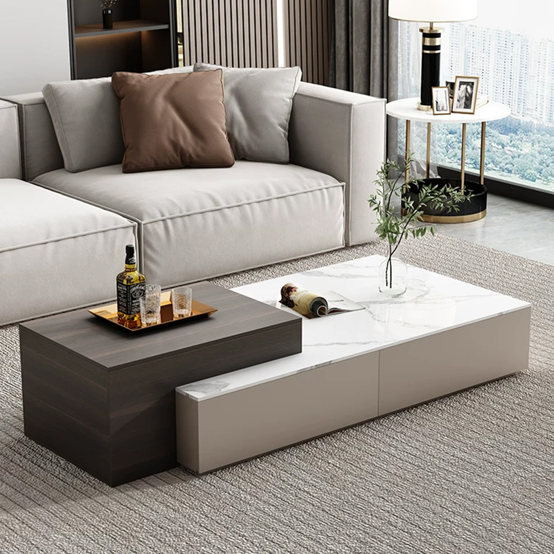 Modern Wood Frame Adjustable Coffee Table Marble Top for Living Room Furniture Durable and Storage Extendable