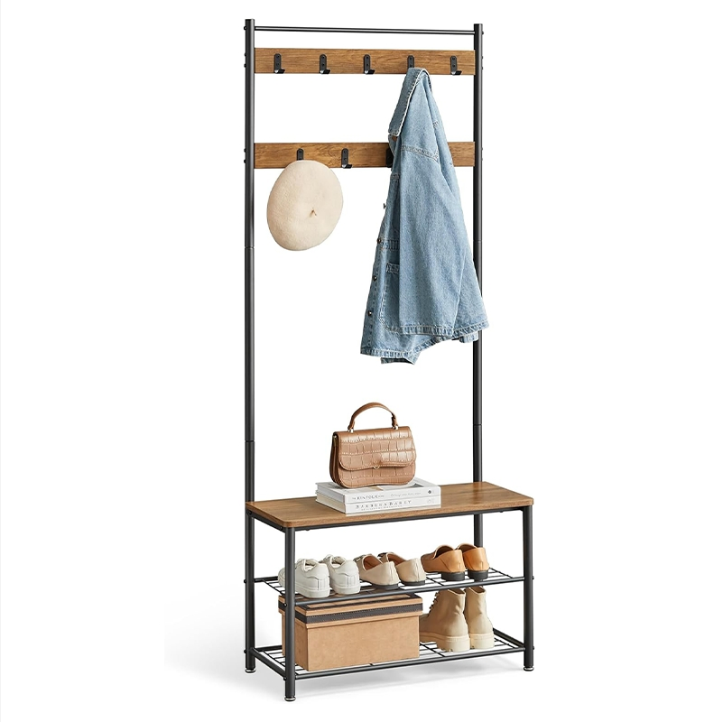 Entryway Bench Industrial Rustic Coat Rack Hall Tree with Shoe Storage Bench
