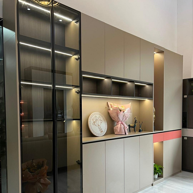 Electric Wood Carving Modular Glass Wine Cabinet Living Room Furniture Metal Storage Drawer Vintage Corner Display Cabinet for Restaurant Nightclub