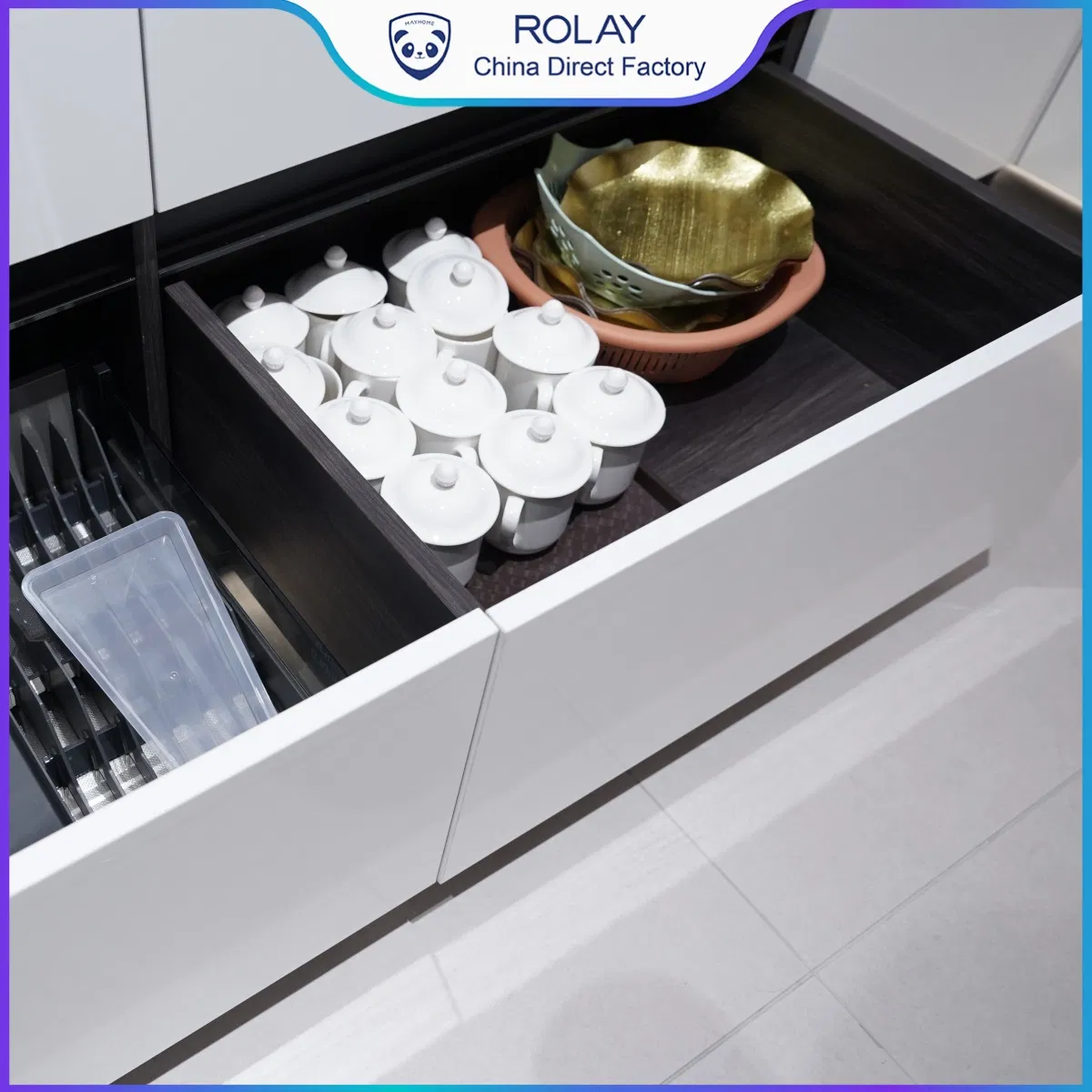 Safety Edge Design Noise-Reducing Effect Textured Aluminum Surface Kitchen Pantry Cabinet