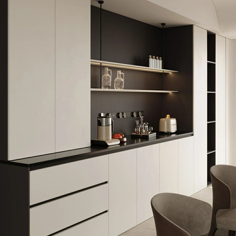 Modern Home Living Room Furniture Corner Wine Storage Sideboard Cabinet Commercial Bar Furniture Black Luxury 2 Glass Door Back Bar Counter Display Cabinet