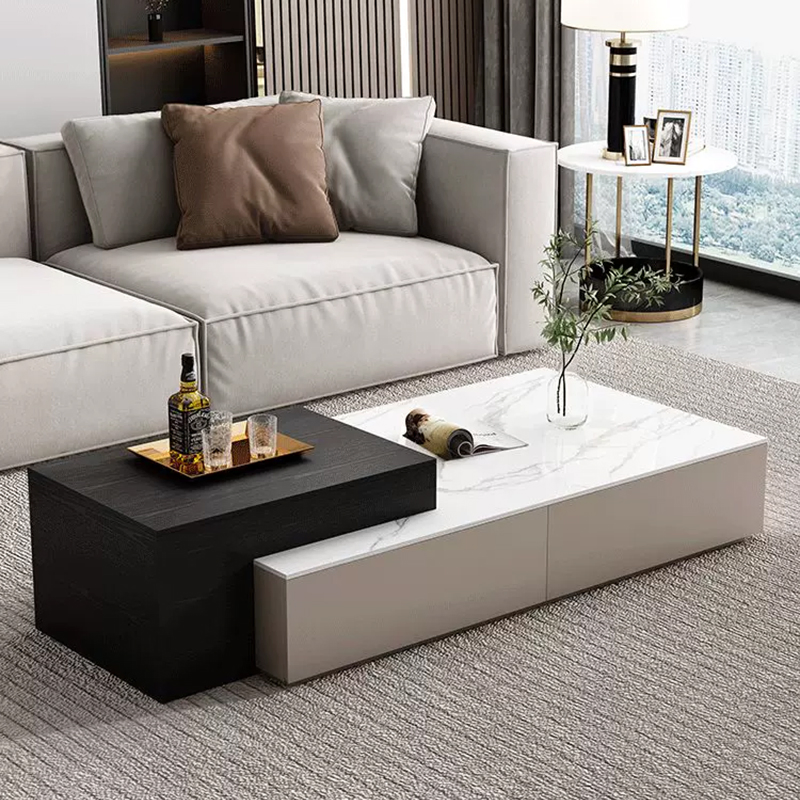 Modern Wood Frame Adjustable Coffee Table Marble Top for Living Room Furniture Durable and Storage Extendable