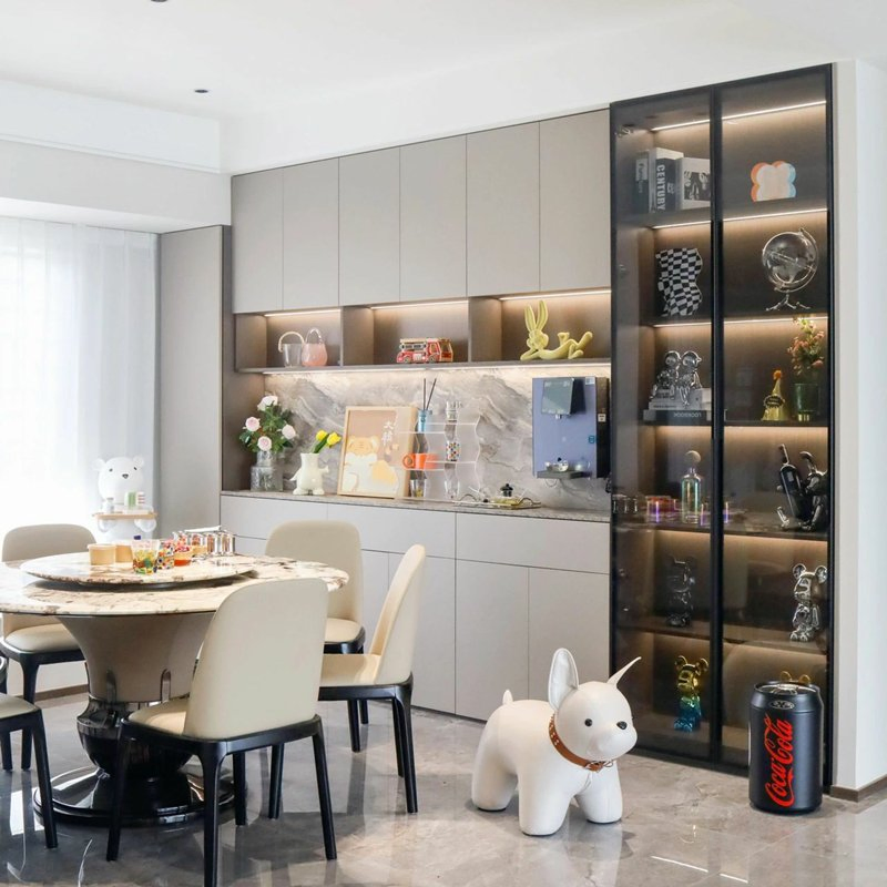 Custom Luxury Stainless Steel Living Room Wine Rack Liquor Cabinet Home Furniture Bar Sideboard Display Cabinet with Glass Door and Drawers