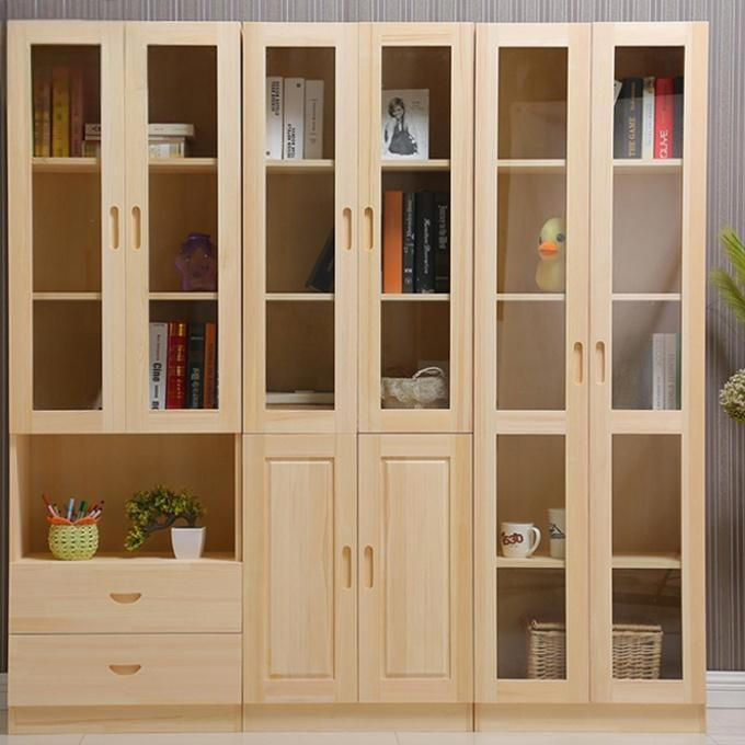 Floor to Ceiling Large Capacity Wooden Wall Unit Library Bookshelf Glass Office File Cabinet