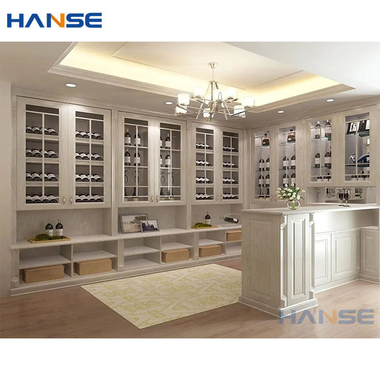 Foshan Factory Custom Solid Wooden Corner Wine Cabinets Furniture Luxury Antique Red Wine Wood Display Cabinet